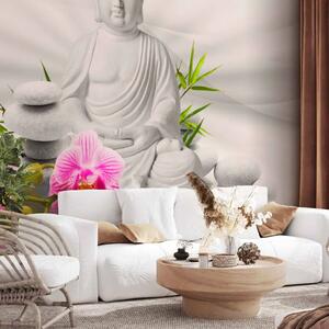 Carta da parati Buddismo - Buddha meditante su una superficie d'acqua e orchidee