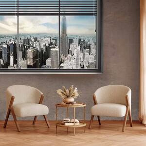 Carta da parati Finestra newyorkese - panorama di New York con grattacieli su muro beige