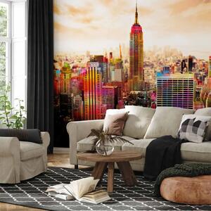 Carta da parati Colori di New York III - panorama della città con grattacieli su cielo rosa