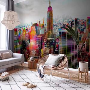 Carta da parati moderna Colori di New York - architettura con grattacieli e accenti colorati