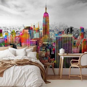 Carta da parati moderna Colori di New York II - panorama della città con grattacieli su cielo chiaro