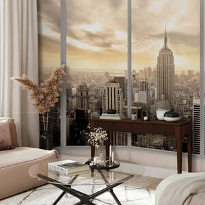 Carta da parati Mattina soleggiata a New York - panorama della città con grattacieli su cielo