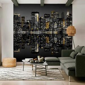 Carta da parati New York - panorama urbano con riflesso a specchio e elementi dorati