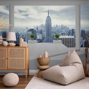 Carta da parati Città fredda - panorama di New York con grattacieli su sfondo cielo