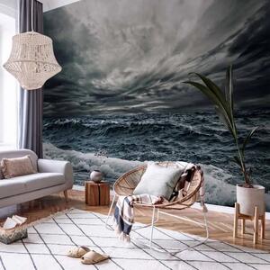 Carta da parati moderna Onde oceaniche - paesaggio marino con onde e cielo nuvoloso