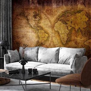 Carta da parati moderna Il mondo sulla vecchia mappa - globo su assi marroni