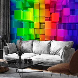 Carta da parati moderna Astrazione colorata - cubi colorati con motivo arcobaleno