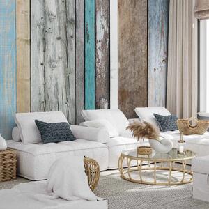 Carta da parati moderna Recinzione - doghe colorate in legno con diverse sfumature di grigio