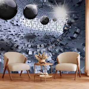 Carta da parati moderna Puzzle astratto - tunnel di puzzle d'argento con effetto 3D