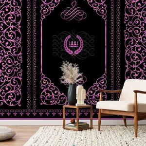 Carta da parati moderna Decorazione ametista - motivo floreale viola su sfondo nero