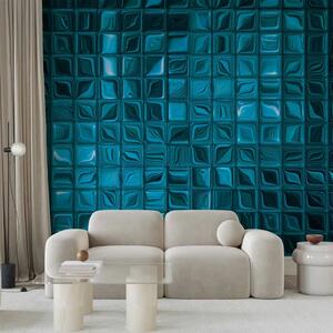 Carta da parati Mosaico azzurro - composizione uniforme 3D di quadrati sfavillanti