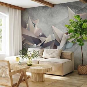 Carta da parati moderna Costellazione geometrica - astrazione ottica con sfere su sfondo grigio