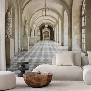 Carta da parati Architettura - Corridoio a scacchiera, finestre e sculture