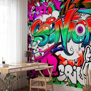 Carta da parati Arte urbana - murale colorato con scritte artistiche in stile graffiti