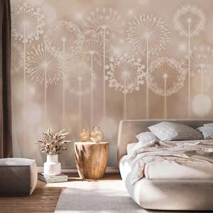 Carta da parati Fiori luminosi - soffione su sfondo beige in un motivo geometrico