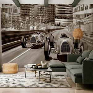 Carta da parati Formula 1 retrò - auto classiche seppia in gara a Monte Carlo