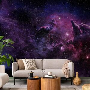 Carta da parati moderna Nebulosa viola - maestoso spazio con stelle e luce viola