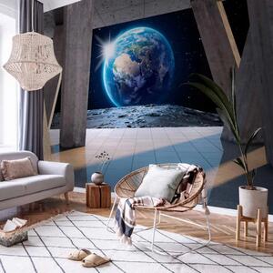 Carta da parati Architettura sulla luna - paesaggio cosmico stellato sulla Terra
