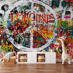 Carta da parati Graffiti hippy - street art con simbolo della pace bianco