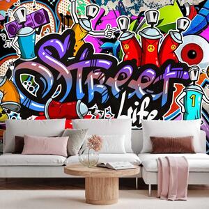 Carta da parati moderna Gioco urbano - graffiti street art su muro grigio