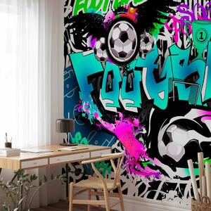 Carta da parati Graffiti sportivi con pallone e campo su sfondo bianco-nero