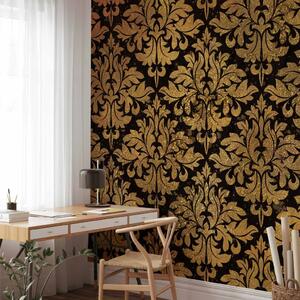 Carta da parati Barocco dorato - sfondo nero con ornamenti regolari nei colori oro