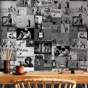 Carta da parati design Banksy - collage grigio