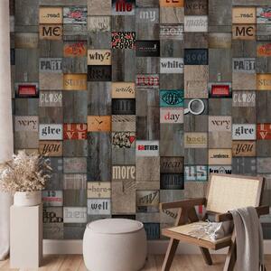 Carta da parati design Iscrizione in legno