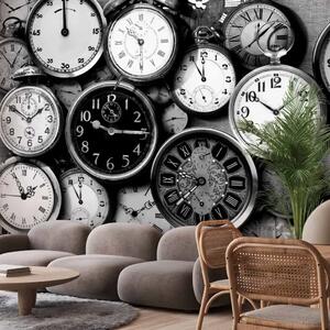 Carta da parati Orologi retrò - vecchi cronometri su tela grigia