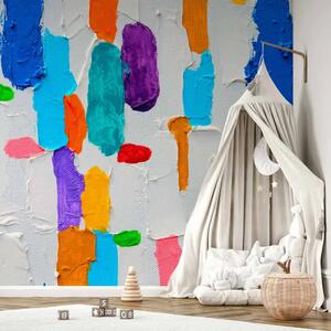 Carta da parati moderna Espressione colorata - Disegno in forme colorate su sfondo bianco