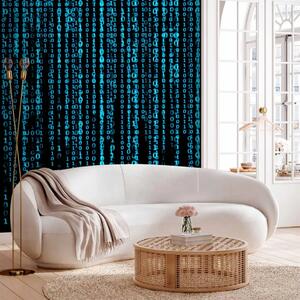 Carta da parati moderna Pioggia digitale blu - Codice binario di numeri in stile Matrix
