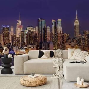 Carta da parati moderna New York e città notturna - architettura di NYC notturna con grattacieli sul fiume