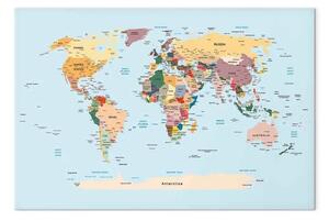 Quadro Mappamondo in una pillola - grafica colorata con nomi di stato e città