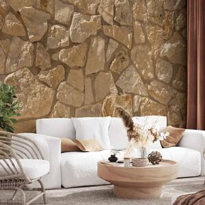 Carta da parati moderna Monolite soleggiato - Composizione di pietra in colore beige