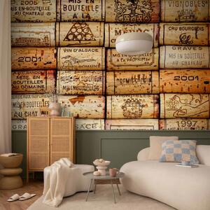 Carta da parati Motivo shabby chic - tappi di vino con scritte in francese