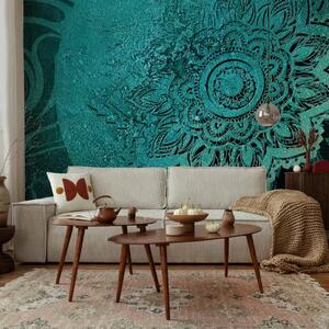 Carta da parati moderna Celeste orientale - blu, asiatico, motivo floreale