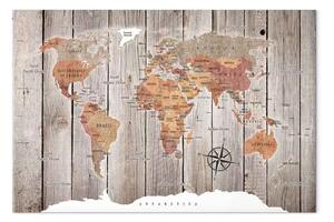 Quadro moderno Mappa del mondo: Mondo di legno