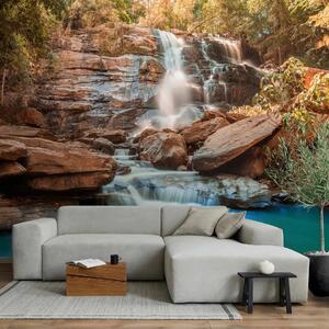 Carta da parati moderna Thailandia - foresta esotica e cascata con acqua turchese