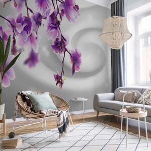 Carta da parati Magnolia ametista - fiori viola con effetto di vortice e luce