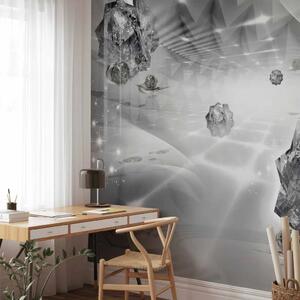 Carta da parati moderna Grigio astratto - moderno corridoio con effetto 3D e diamanti