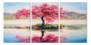 Quadro moderno Isola Sakura - albero di ciliegio in fiore in un lago