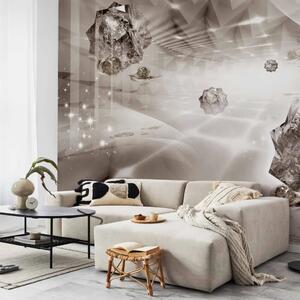 Carta da parati Geometria moderna - astrazione beige con effetto 3D e diamanti