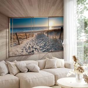 Carta da parati Vista dalla finestra - paesaggio fresco con spiaggia al mattino