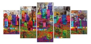 Quadro moderno Città espressione - case colorate in stile pop art