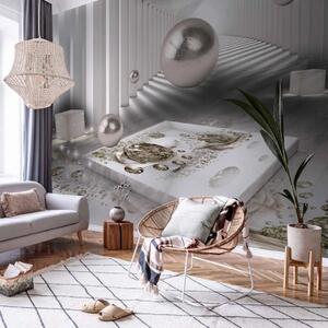 Carta da parati moderna Astrazione beige - tunnel geometrico con effetto di luce a diamante