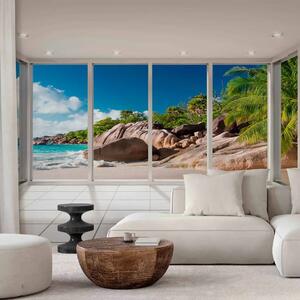 Carta da parati moderna Vista dalla finestra - spiaggia paradisiaca e mare turchese