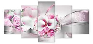 Quadro Nozze rosa (5-pezzo) - bouquet romantico e astratto sullo sfondo