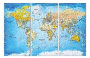 Quadro contemporaneo Mappa mondo: Oceani (3 pezzi) - mappa con scritte in inglese