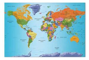 Quadro contemporaneo Nota colorata - mappa del mondo con continenti in inglese