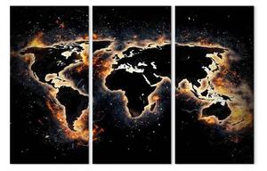 Quadro contemporaneo Fiamme del mondo (3 pezzi) - mappa ardente su sfondo nero